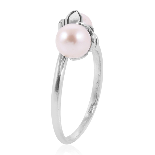 Royal Bali Collection Freshwater White Pearl Crossover Ring in Sterling Silver