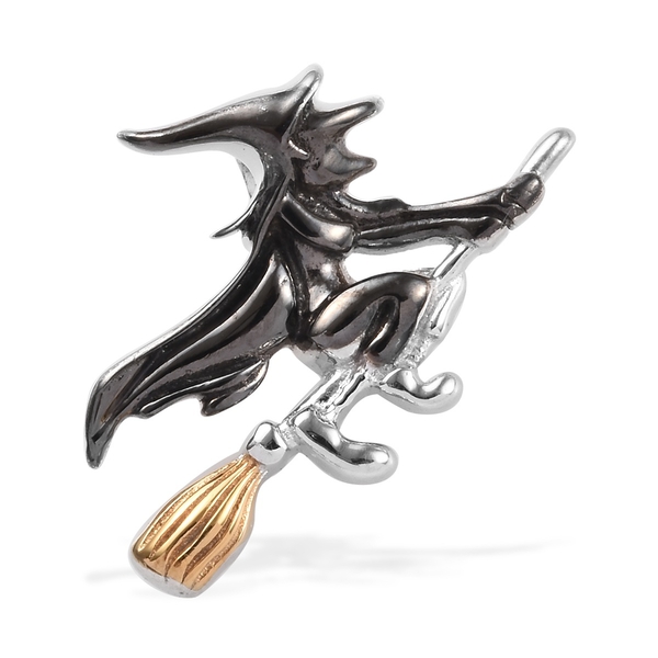 Yellow Gold and Platinum Overlay and Black Plating Sterling Silver Broom Ghost Pendant, Silver wt 3.