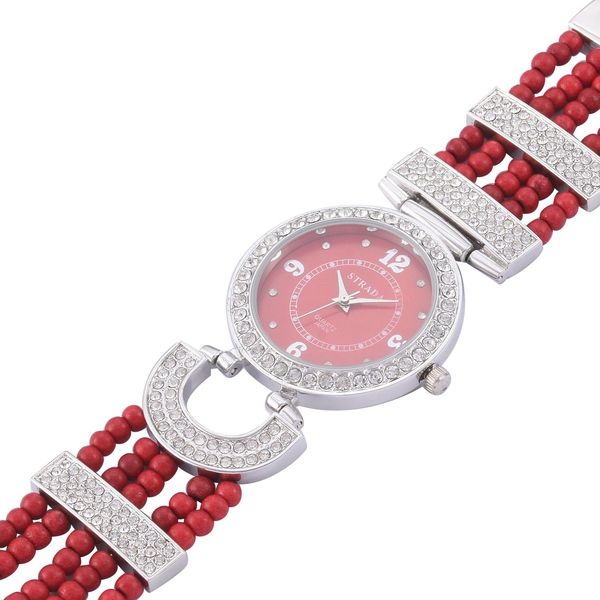 STRADA Japanese Movement Red Howlite and Austrian Crystal Studded Watch