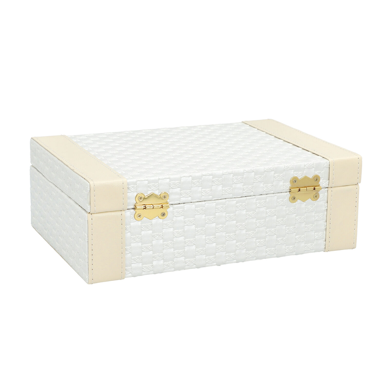 White Colour Woven Pattern Briefcase Design Double Layer Jewellery Box with Mirror Inside (Size 27.5X18.5X9 Cm)