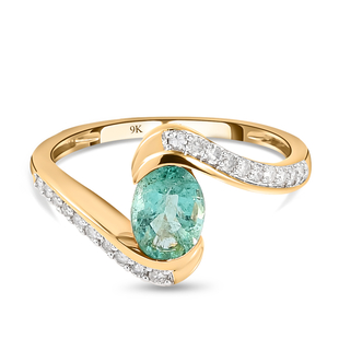 9K Yellow Gold AA Kagem Zambian Emerald and Diamond Bypass Ring 1.00 Ct.