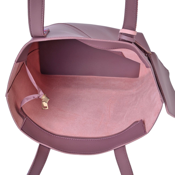 Plum Colour Handbag (Size 41X29.5X27.5X13 Cm) with Multi Colour Shoulder Strap and Pouch (Size 20X12.5 Cm)