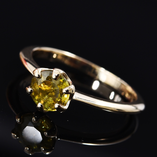 9K Yellow Gold AA Sava Sphene (Rnd 6 mm) Solitaire Ring 1.00 Ct.