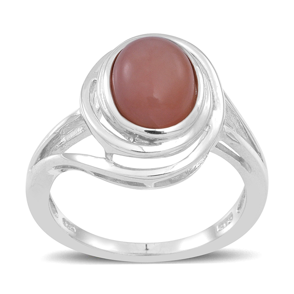 Peruvian Pink Opal (Ovl) Solitaire Ring in Rhodium Plated Sterling Silver 1.100 Ct.