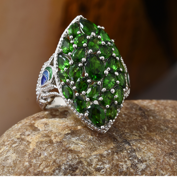 Chrome Diopside (Ovl) Cluster Ring in Platinum Overlay Sterling Silver 5.750 Ct, Silver wt 8.09 Gms.