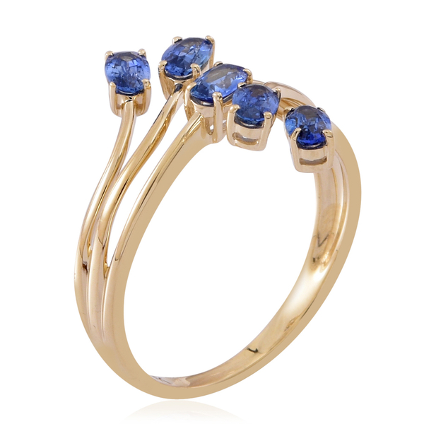 9K Y Gold AA Ceylon Sapphire (Ovl) 5 Stone Crossover Ring 1.750 Ct.