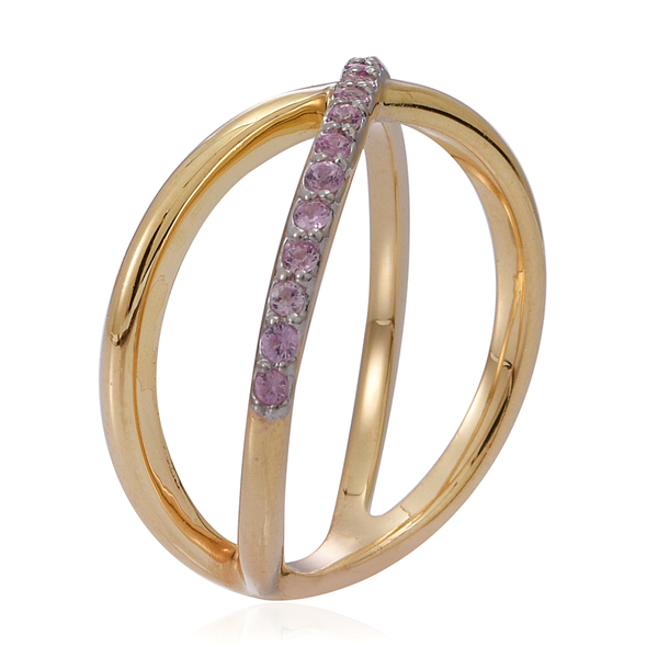 Pink Sapphire (Rnd) Criss Cross Ring in 14K Gold Overlay Sterling Silver 0.500 Ct.