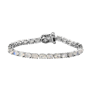 Moon Glow Stone and Diamond Bracelet (Size - 7) in Platinum Overlay Sterling Silver 12.26 Ct, Silver