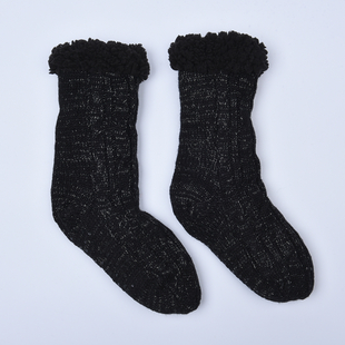 100% Acrylic Double Layer Fur Chunky Socks - Black