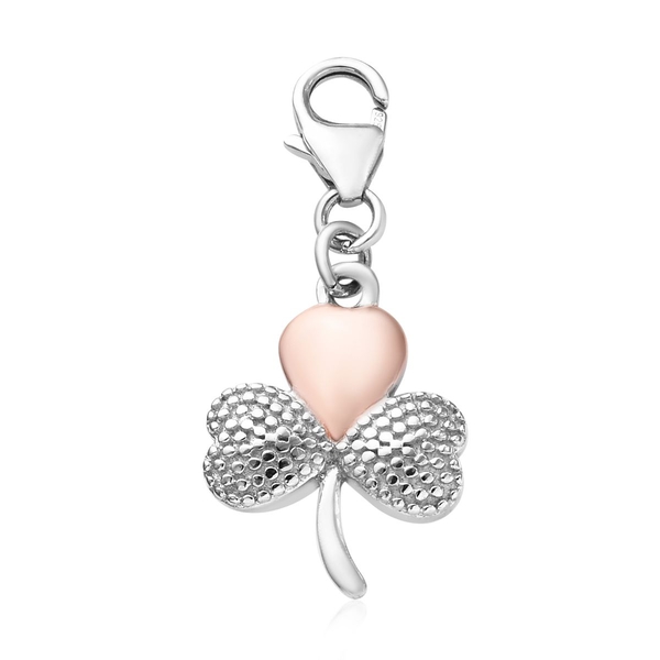 Shamrock Charm Pendant in Two Tone Sterling Silver Platinum and Rose Gold Plated