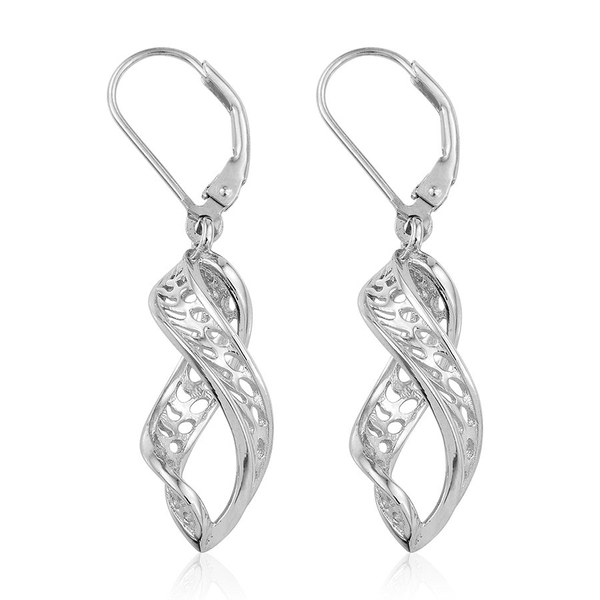 Platinum Overlay Sterling Silver Lever Back Earrings, Silver wt 4.21 Gms.
