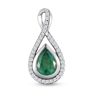 9K White Gold AA Kagem Zambian Emerald and Diamond Pendant 1.15 Ct.