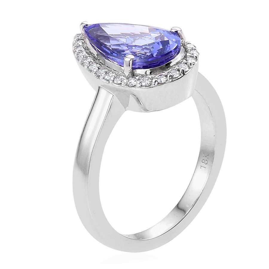 ILIANA 18K White Gold 3.75 Carat AAA Tanzanite Pear Halo Ring with Diamond SI G-H.