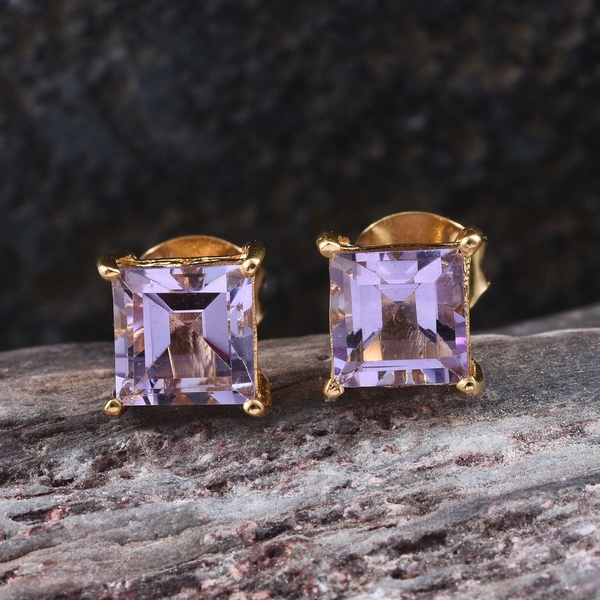 Rose De France Amethyst (Sqr) Stud Earrings (with Push Back) in 14K Gold Overlay Sterling Silver 1.750 Ct.