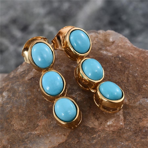 Arizona Sleeping Beauty Turquoise (Ovl) Earrings (with Push Back) in 14K Gold Overlay Sterling Silver 2.000 Ct.