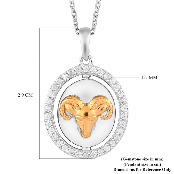 Natural Cambodian Zircon Zodiac-Aries Pendant with Chain (Size 20) in Yellow Gold and Platinum Overlay Sterling Silver, Silver wt. 7.00 Gms