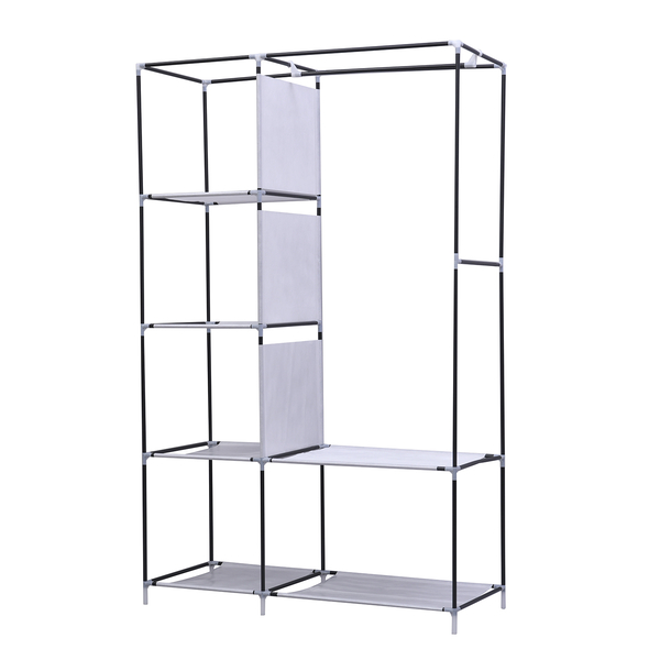 Multi Purpose- Collapsible Wardrobe with Zippered Door and Outdoor Pocket (Size 162x103x43 Cm) - Grey