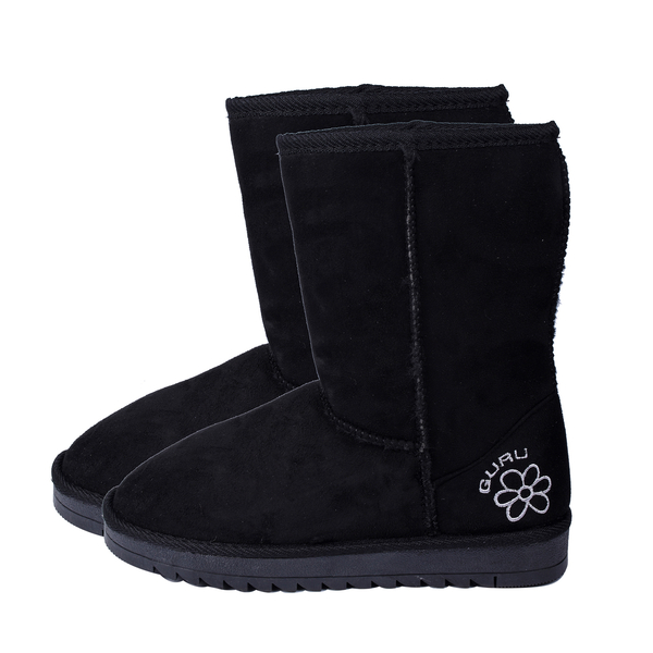 GURU Womens Winter Faux Suede Fluffy Boots (Size 3) - Black