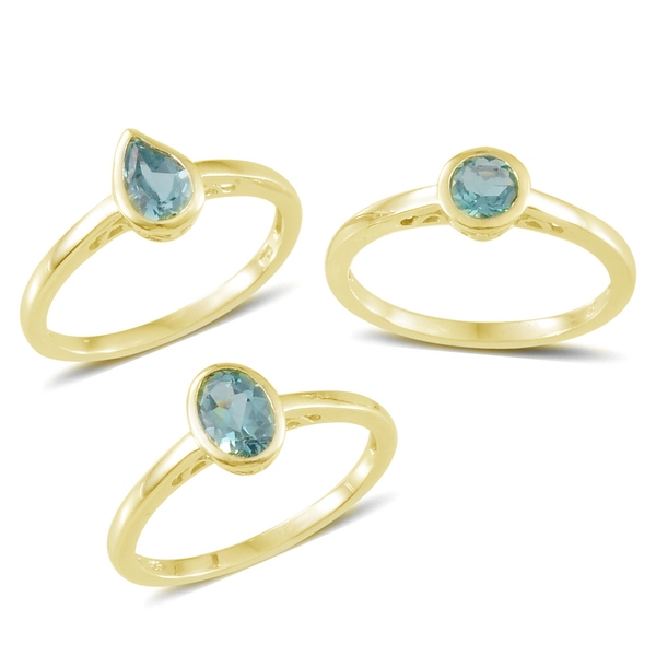 Set of 3 - Paraibe Apatite (Ovl,Rnd,Pear) Solitaire Ring in Yellow Gold Overlay Sterling Silver 1.75