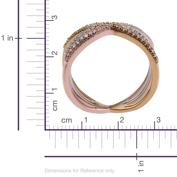 Diamond (Rnd) Criss Cross Ring in Rose Gold, Yellow Gold and Platinum Overlay Sterling Silver 0.330 Ct.