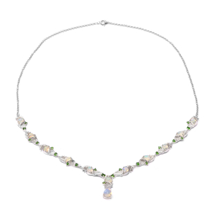 Ethiopian Welo Opal and Chrome Diopside Necklace (Size 20) in Rhodium Overlay Sterling Silver 4.44 C