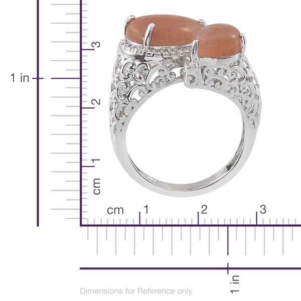 Morogoro Peach Sunstone (Pear 3.25 Ct) Crossover Ring in Platinum Overlay Sterling Silver 4.500 Ct.