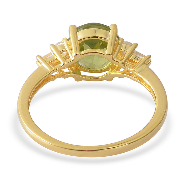 AA Hebei Peridot (Rnd 2.00 Ct), White Topaz Ring in Yellow Gold Overlay Sterling Silver 2.250 Ct.