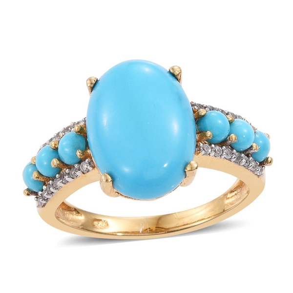 5.25 Ct Sleeping Beauty Turquoise and Zircon Cluster Ring in Gold Plated Silver