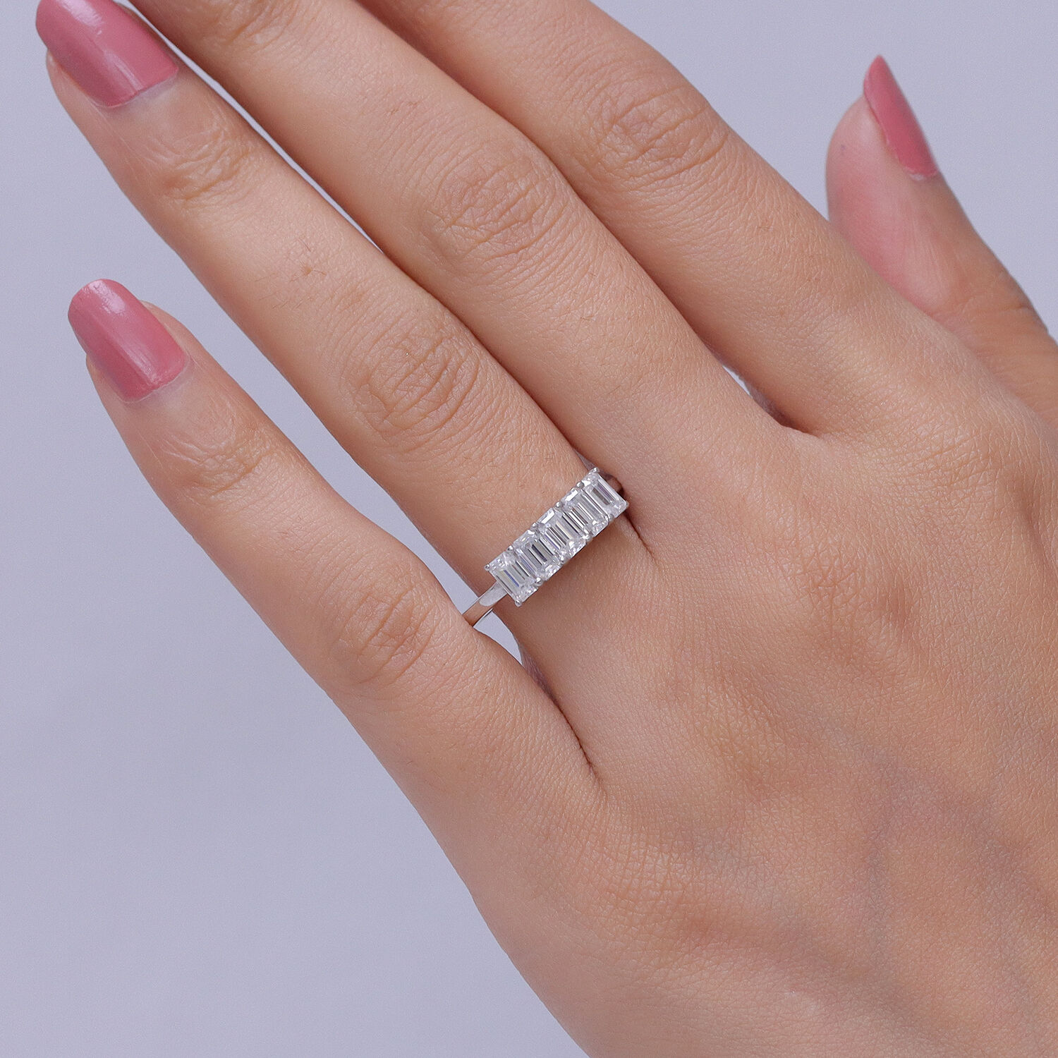 D'Joy - Moissanite 5 Stone Ring in Platinum Overlay Sterling Silver  1.37 Ct.