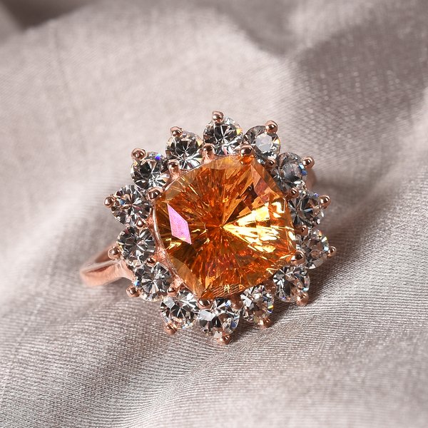 Lustro Stella  Astral Pink Crystal and White Crystal Ring in Rose Gold Overlay Sterling Silver