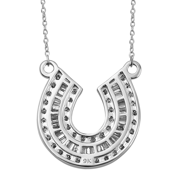 9K White Gold SGL Certified Diamond (I3/G-H) Horseshoe Necklace (Size - 18) 1.00 Ct.