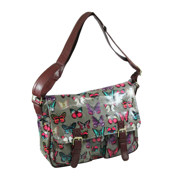 Elizabeth Rose Butterfly Print Multi Compartment Satchel Bag with Adjustable Shoulder Strap (Size 28