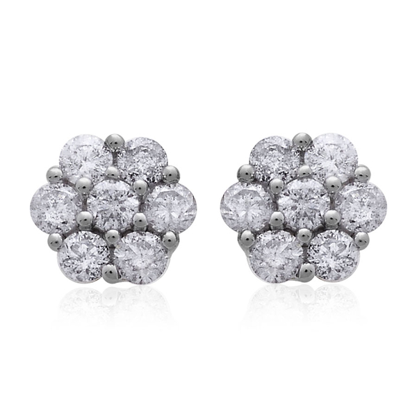 14K W Gold SGL Certified Diamond (Rnd) (I2/ G-H) Floral Stud Earrings (with Screw Back) 1.000 Ct.