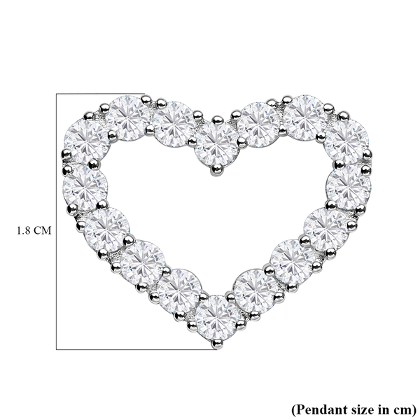 Moissanite Heart Pendant in Rhodium Overlay Sterling Silver 1.50 Ct.