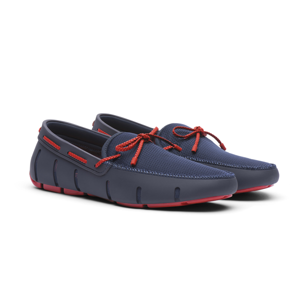 Swims Braided Lace Men's Loafer in Navy and Red Alert Colour