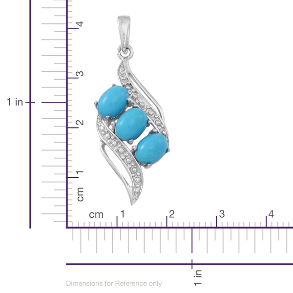 Arizona Sleeping Beauty Turquoise (Ovl) Trilogy Pendant in Rhodium Plated Sterling Silver 2.750 Ct.