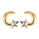 Platinum and Yellow Gold Overlay Sterling Silver Star & Moon Stud Earrings (With Push Back)