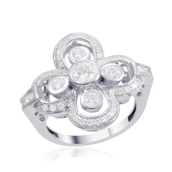 Lustro Stella - Platinum Overlay Sterling Silver (Rnd) Ring Made with Finest CZ 1.834 Ct.