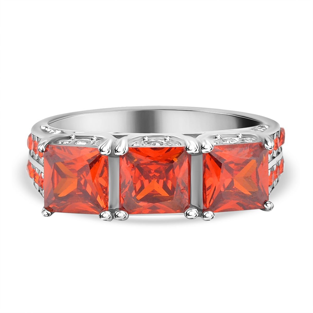 2 Piece Set - Simulated Orange Sapphire Ring and Earrings in Stainless Steel