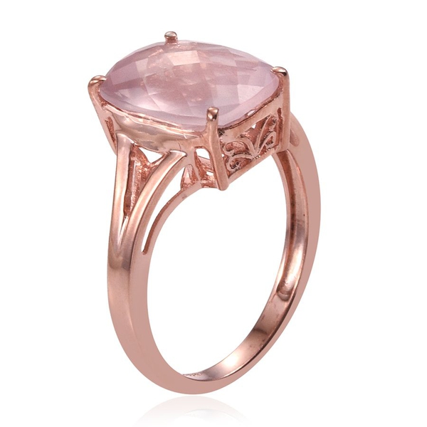 Rose Quartz (Cush) Solitaire Ring in Rose Gold Overlay Sterling Silver 6.000 Ct.