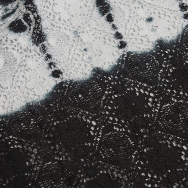 100% Cotton Laser Cut Floral Pattern White and Black Colour Ombre Effects Poncho (Size 70x50 Cm)