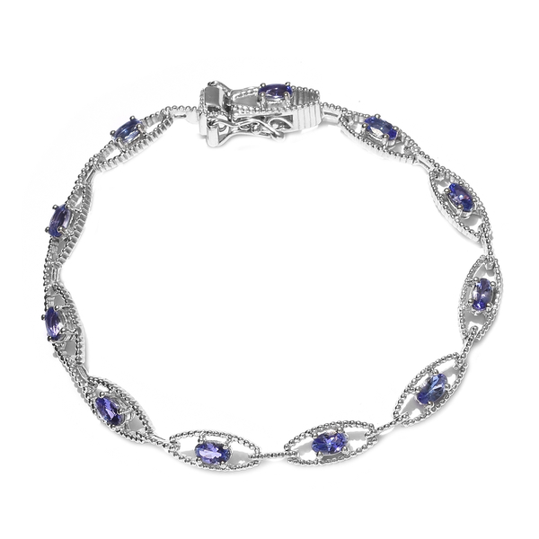 Tanzanite Bracelet (Size 7) in Platinum Overlay Sterling Silver 2.09 Ct, Silver wt. 8.70 Gms