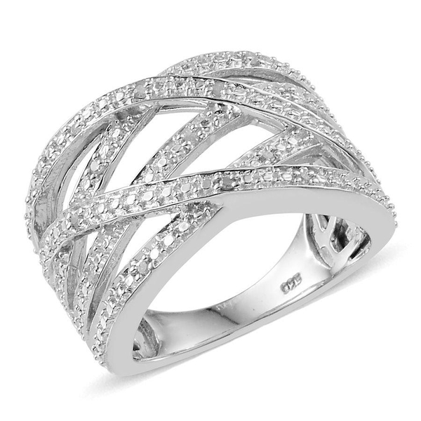 Diamond (Rnd) Criss Cross Ring in Platinum Overlay Sterling Silver 0.100 Ct.
