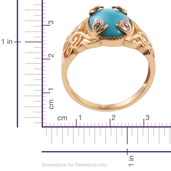 Arizona Sleeping Beauty Turquoise (Ovl), Natural Champagne Diamond Ring in 14K Gold Overlay Sterling Silver 4.270 Ct.