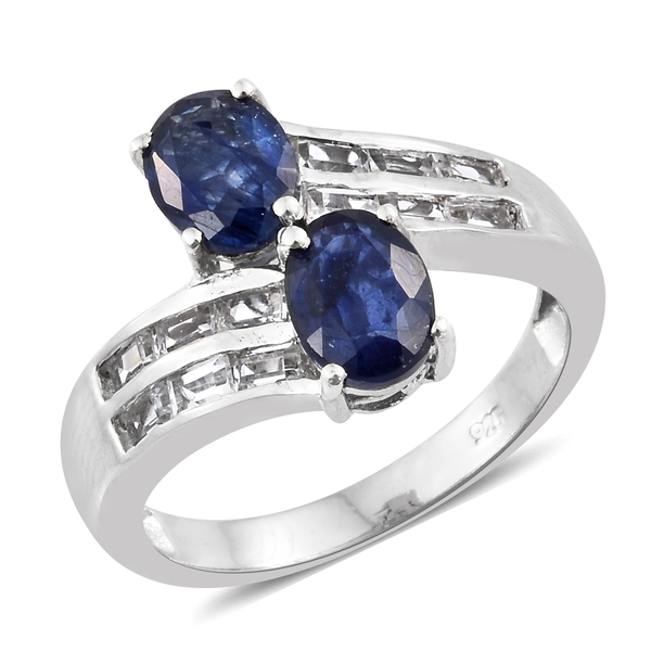 Masoala Sapphire (Ovl), White Topaz Ring in Platinum Overlay Sterling Silver 3.750 Ct.