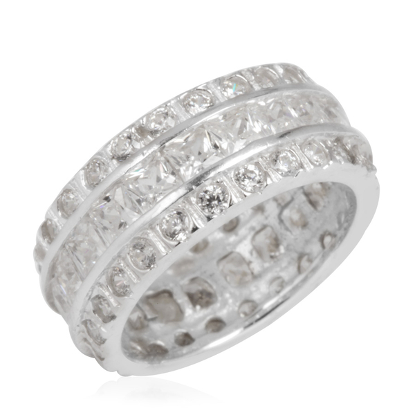 AAA Simulated Diamond (Sqr) Full Eternity Ring in Rhodium Plated Sterling Silver