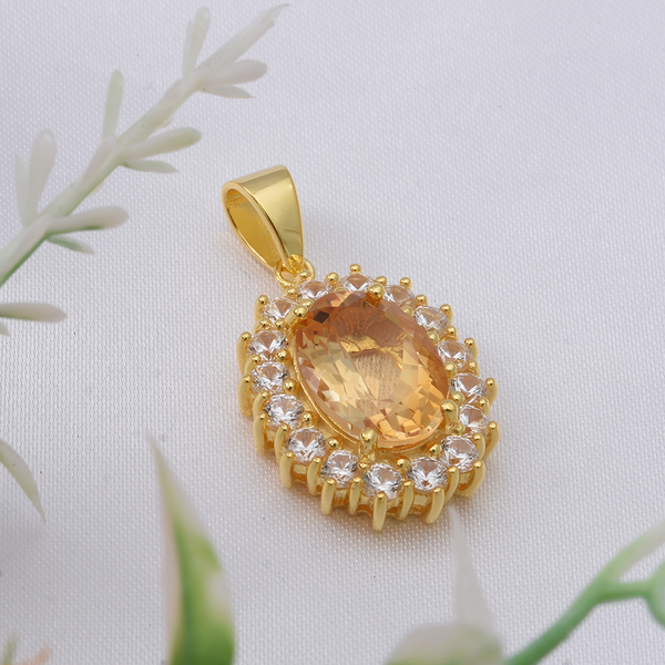 Citrine and Natural Cambodian Zircon Pendant in Yellow Gold Overlay Sterling Silver 7.97 Ct.