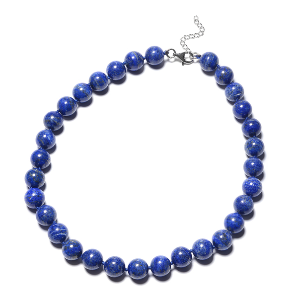 850 Ct Lapis Lazuli Beaded Necklace in Rhodium Plated Sterling Silver 20 with 2 inch Extender