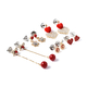 Set of 5 - Red and White Austrian Crystal, Simulated Ruby, Simulated Diamond and Simulated Red Pearl Earrings (with Push Back and Detachable)