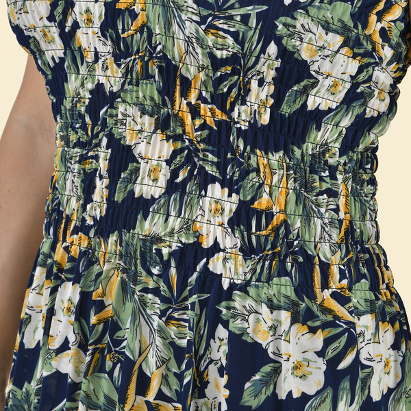TAMSY Floral Pattern Smocked Dress (Size 8-20) - Navy & Multi